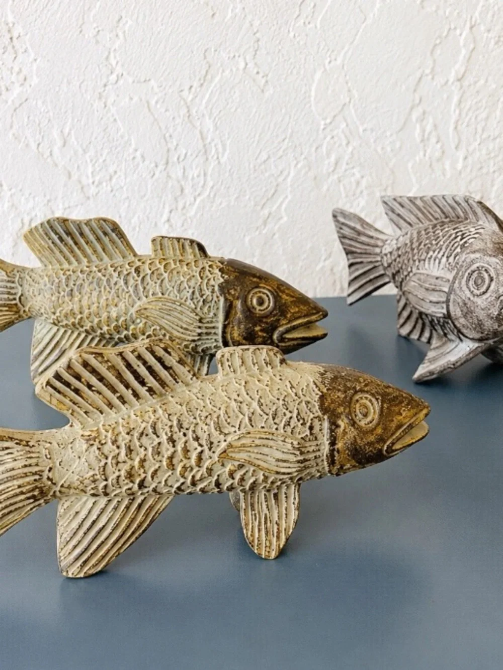 Set of 3 Rustic Coastal Fish Figurines Nautical Beach House Decor
